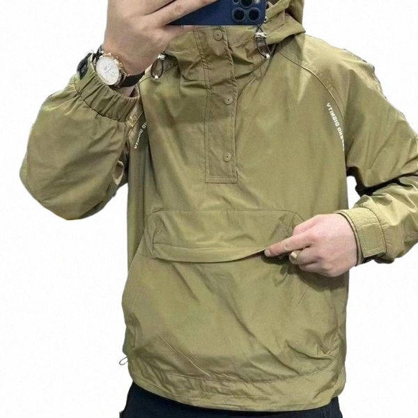 Neue amerikanische Arbeitskleidung Männer große Tasche Raglan mit Kapuze Jacken halbe Reißverschluss Pullover Hoodies Windjacke Mantel beiläufige lose Outwear G1TD #