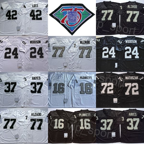 1984 1998 Retro Football 24 Charles Woodson Jersey 37 Lester Hayes 42 Ronnie Lott 77 Lyle Alzado 72 John Matuszak 16 Jim Plunkett 1976 1980 Vintage Nero Bianco 75esimo