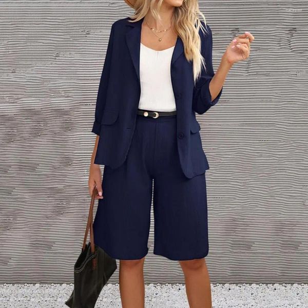 Fatos de treino feminino formal blazer shorts terno na altura do joelho calças senhora roupa de negócios cardigan plus size casaco conjunto uso diário