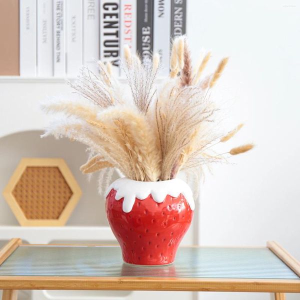 Vasi Vaso in ceramica Frutta Cartoon Fragola Fragole candite con vaso di fiori color crema Accessori per la decorazione della casa
