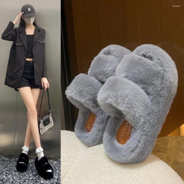 Pantofole 7 cm da indossare all'esterno con suola spessa per capelli autunnali e invernali trascinare barre parallele versione coreana femminile più casa in cashmere