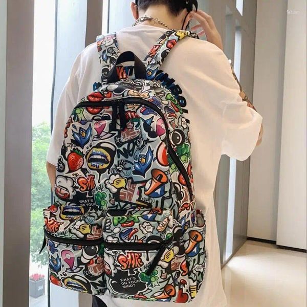 Рюкзак Mochila Escolar Harajuku Para Hombre Y Mujer Morral Con Estampado De Grafiti Bolsa Libros Bolso Nailon Ordenador