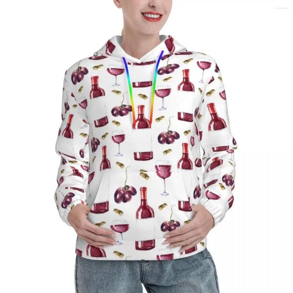 Damen Hoodies Weinliebhaber Lässiges rotes Muster Kawaii Sweatshirts Frühling Langarm Streetwear Übergroßer Hoodie Geschenkidee