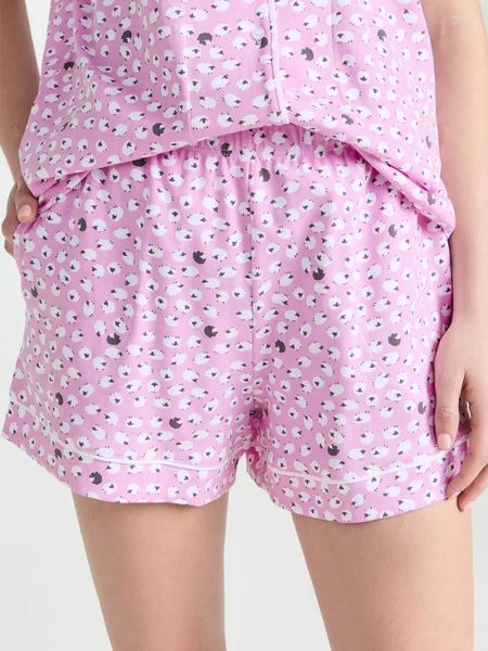 Mulheres Camisetas Bonito Conjuntos de Pijama para Mulheres Kawaii Listrado Xadrez Tropical Impressão Botão Down Shorts Combinando Pjs Verão Loungewear