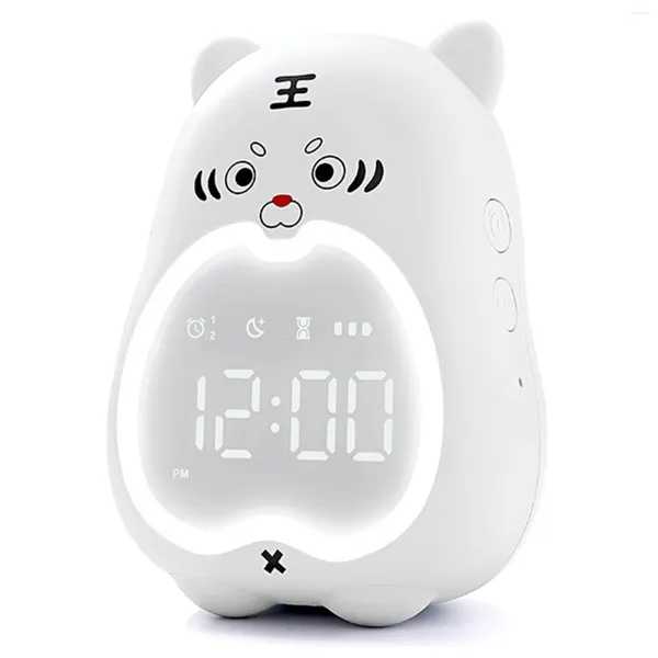 Orologi Accessori Sveglia per bambini Simpatica tigre digitale per comodino Bambini Sleep Trainer Wake Up Night Light Bianco
