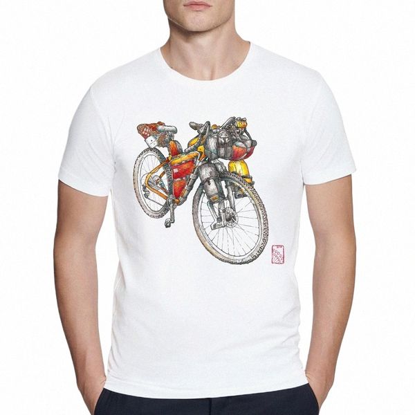 fi Bicicleta Aquarela Bikepacking Bike Print Homens Harajuku Camiseta Verão Manga Curta T-Shirt Branco Tops Tees l8Sp #