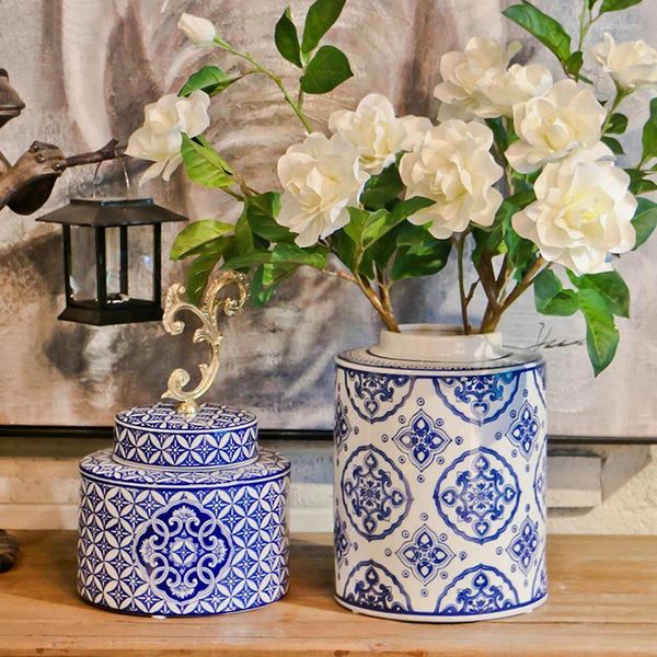 Vasen Kreative blaue runde Vorratsdose Keramikvase Blumenpflanze Topf Hydroponic Candy Sealed Home Dekoration Modern