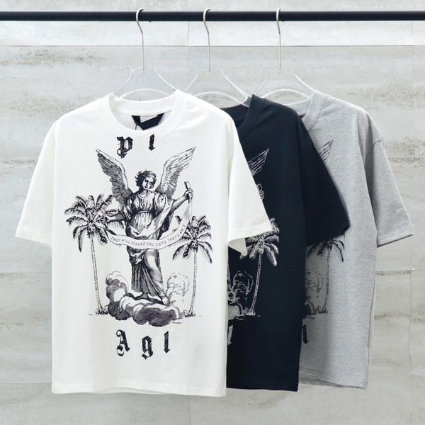 24ss Primavera Verão Europa Itália Carta Esboço Impressão Tee Moda Mens Skate Manga Curta Camiseta Mulheres Roupas Casuais Algodão Designer Camisetas 0327