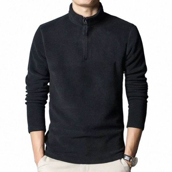 Koreanischer warmer thermischer beiläufiger Fleece-Hoodie für Männer mit hohem Hals und halbem Reißverschluss, perfekte Herbst- und Winter-Sweatshirts mit Fleece-Kleidung I7DH #