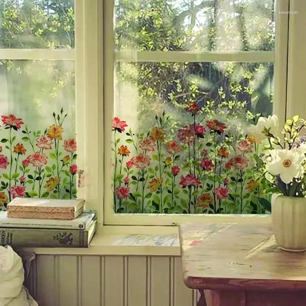 Pencere çıkartmaları 1 adet renkli çiçek baskılı statik film tuvalet yatak odası gizlilik cam çıkartma ev dekoratif 40 110cm