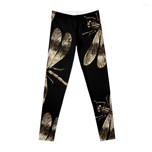 Calças ativas Golden Dragonflies - Dragonfly Vintage Fine Art Leggings Sportswear Mulher Ginásio Desportivo Push Up Womens