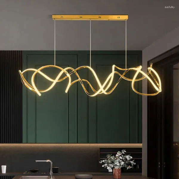 Lustres modernos e minimalistas onda de aço inoxidável luzes decorativas el villa design modelo sala luz irregular lustre luxo
