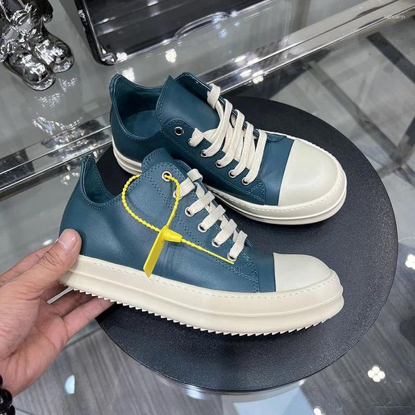 Sapatos casuais dekherw owen homens baixo top mainline 2024 sola grossa rendas até couro genuíno ciano tênis de luxo feminino grande plus size