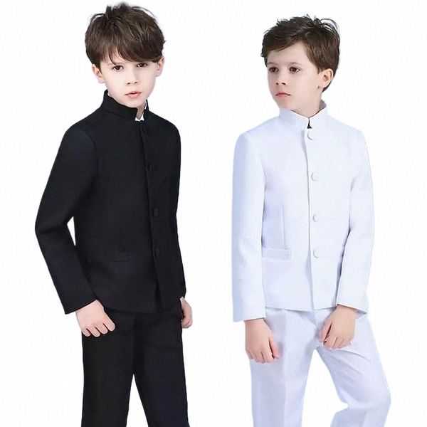 fi Vestito per ragazzo 2 pezzi colletto alla coreana monopetto vestito casual formale smoking da sposa vestiti per bambini ragazzi blazer pantaloni l1ZI #