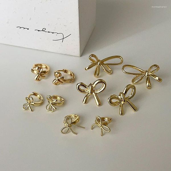 Brincos de argola coreano moda y2k oco bowknot fivela de orelha para mulheres meninas de metal dourado pendurado brinco piercing jóias estéticas