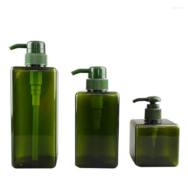 Bottiglie di stoccaggio Bottiglia di gel doccia PET verde trasparente Pompa per lozione cosmetica di forma quadrata vuota 10 pezzi Contenitore di imballaggio Shampoo ricaricabile