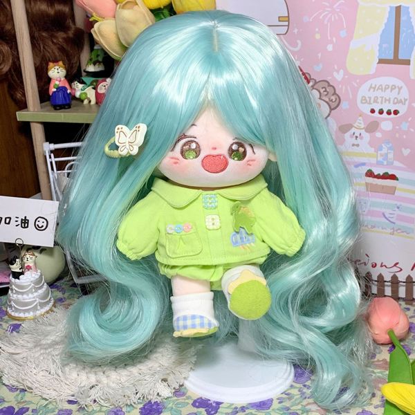 Fontes de festa Imagem real de 20cm boneca de algodão cabelo verde peruca enrolada perucas de alta temperatura longa peruca enrolada capa para 33-36cm cabeça círculo cosplay