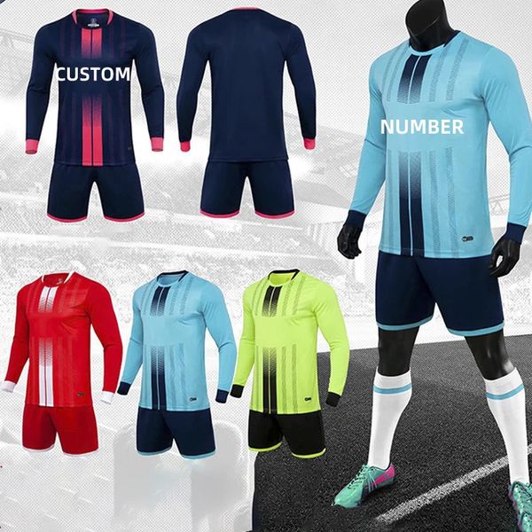 Langarm-Fußballtrikot-Set, Herbst-Winter-Sportbekleidung, Jugend, Kinder, Mannschaftsspielkleidung, Training, individuell anpassbar, Herren-Zweiteiler-Set 240313