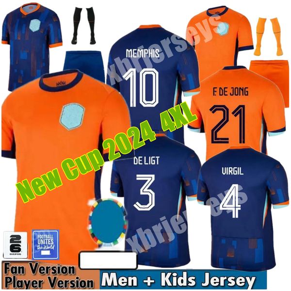 24 25 Hollanda Futbol Gömlek Memphis Avrupa Holland Club Futbol Jersey 2024 Euro Kupa Hollanda Milli Takımı Erkek Çocuk Kiti Tam Set Gakpo Ake F. De Jong De Ligt Frimpong