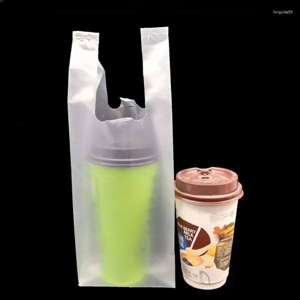 Borse contenitore 100 pezzi Busta per imballaggio di tè al latte Usa e getta Ispessimento Plastica trasparente Tazza singola Doppia bevanda Borsa portatile da asporto