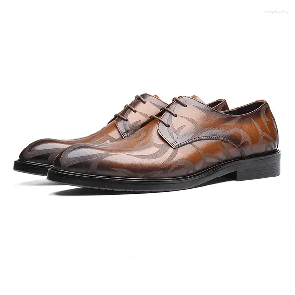 Sapatos de vestido preto / marrom social masculino negócios couro genuíno oxfords meninos baile