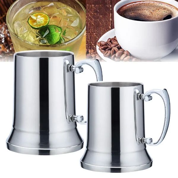 Кружка Tankard Stein с двойными стенками из нержавеющей стали Пивная кружка Коктейльные кружки для завтрака с молоком с ручкой Кофейная чашка Барные инструменты Посуда для напитков 240315