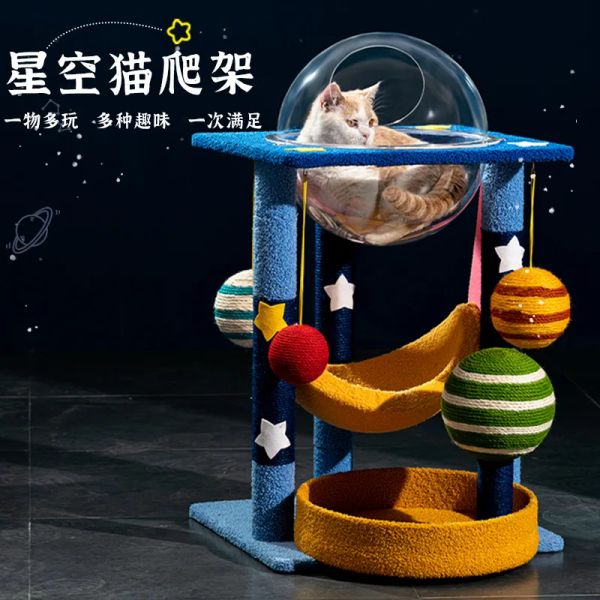 Scratchers Space Capsule Katzen-Klettergerüst, integriertes Haustiernest, kleine Wohnung, Sisal-Katzenkratzbaum, Haustierspielzeug