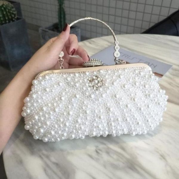 Borse da sera Eleganti diamanti Perla Lady Pochette con conchiglia bianca Borsa a tracolla con catena per festa nuziale di lusso Borsa da pranzo FTB334264F