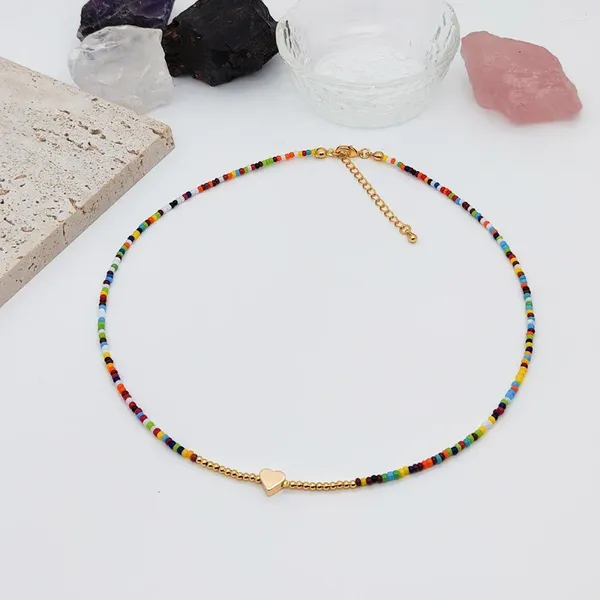 Цепочки, 5 шт., крошечное ожерелье из бисера Myuki, подвески в форме сердца, элегантная тонкая цепочка, модные украшения, богемный женский подарок