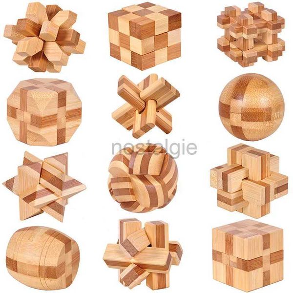 Giocattoli di intelligenza Kong Ming in legno Lock Lu Ban IQ Rompicapo Giocattolo educativo per bambini Puzzle 3D Montessori Gioco Sblocca giocattoli per adulti 24327