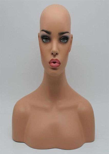 Nuovo oggetto Realistico femminile nero in fibra di vetro manichino manichino testa busto per parrucca in pizzo e esposizione di gioielli EMS 261C2011622