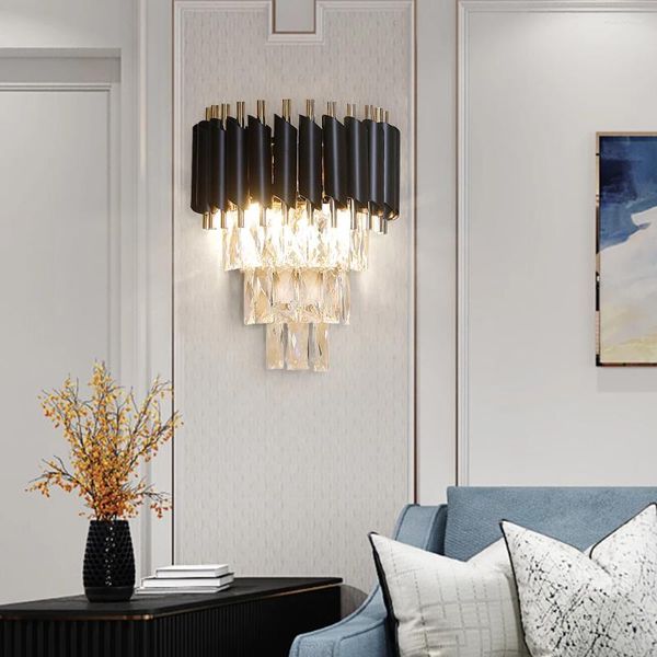 Lâmpada de parede moderna luxo cristal luzes do corredor decoração para casa quarto cabeceira preto arandela iluminação interior