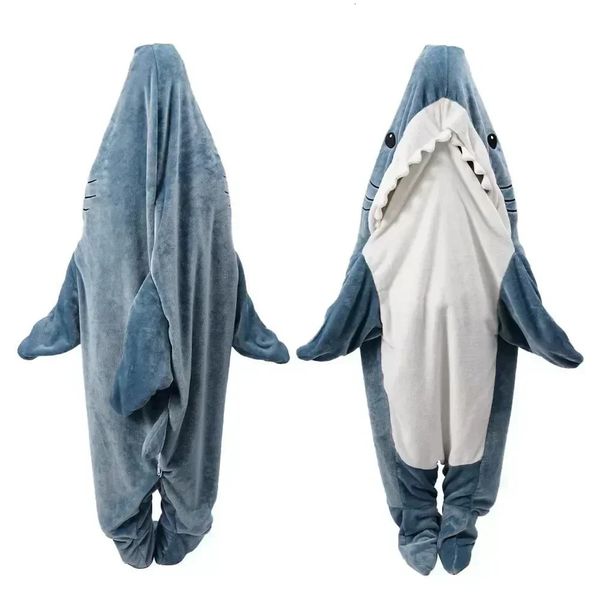 Karikatür köpekbalığı uyku tulumu pijama ofis şekerbalığı battaniyesi karakal yumuşak rahat kumaş deniz kızı şal battaniye yetişkin 240315