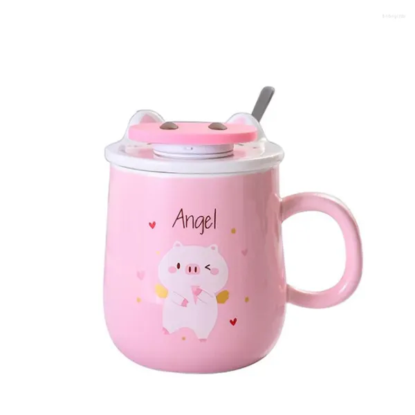 Canecas Rosa Piggy Cerâmica Caneca de Café 400ml Chá Bonito com Tampa Correspondente Suporte de Telefone Suporte Beber Copo Grande Presente de Aniversário