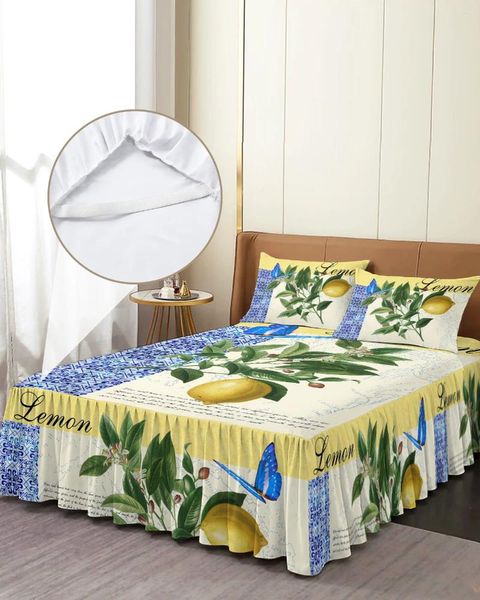 Bettrock, marokkanischer Vintage-Schmetterling, Obst, elastische Tagesdecke mit Kissenbezügen, Matratzenbezug, Bettwäsche-Set