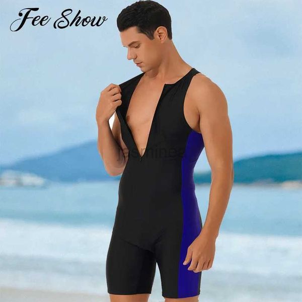 Costumi da bagno da uomo Estate Uomo Costumi da bagno interi Costume da bagno senza maniche Cerniera frontale Pantaloncini da bagno Body Triathlon Muta da bagno Costume da bagno Beachwear 24327