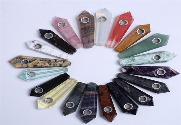 HJT Intero economico misto pietra preziosa quarzo cristallo pipe da fumo bacchette curative pipe da tabacco Reiki fumatori 3835343