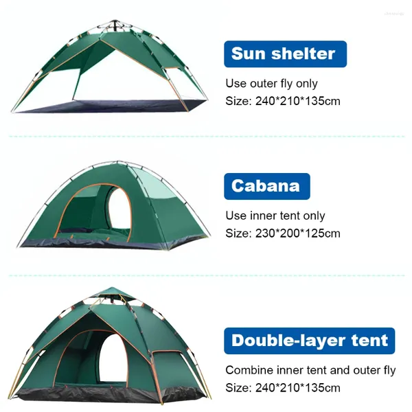 Zelte und Unterstände, Camping-Sofortaufbauzelt für 3–4 Personen, automatische Kuppel, doppellagig, wasserdicht, für Familien, Wandern, Rucksackreisen, Strand