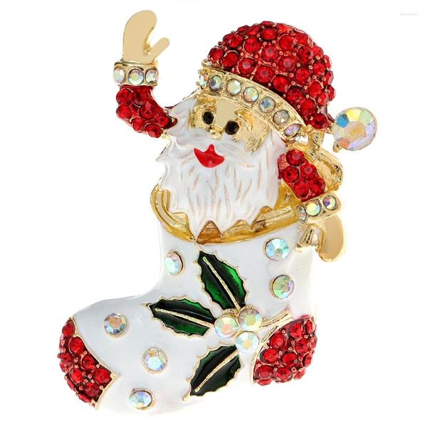 Spille CINDY XIANG Strass Natale Babbo Natale in calzini Spilla Festivel Gioielli di moda 2 colori disponibili Ornamento per la casa