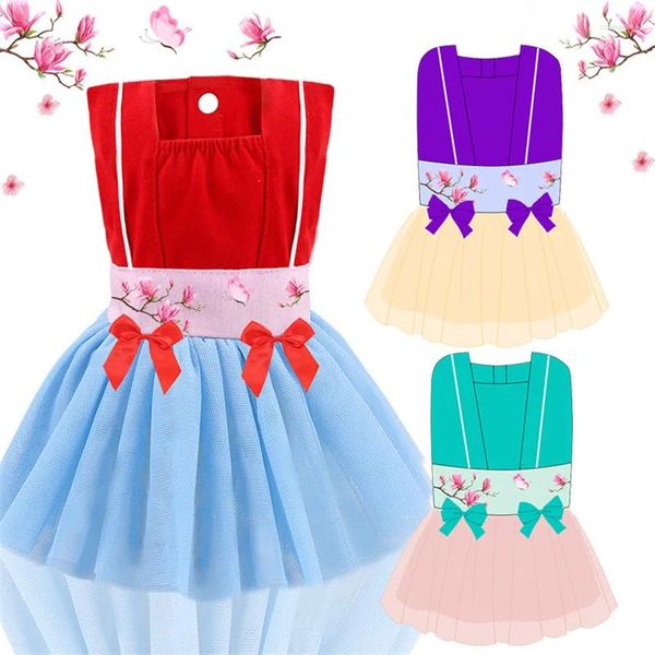 Abbigliamento per cani Pet Hanfu rosso Abito gonfio Farfalla Gonna bowknot Tutu Uniforme Abiti da principessa Matrimonio Cucciolo Ragazza Accessori blu Tang