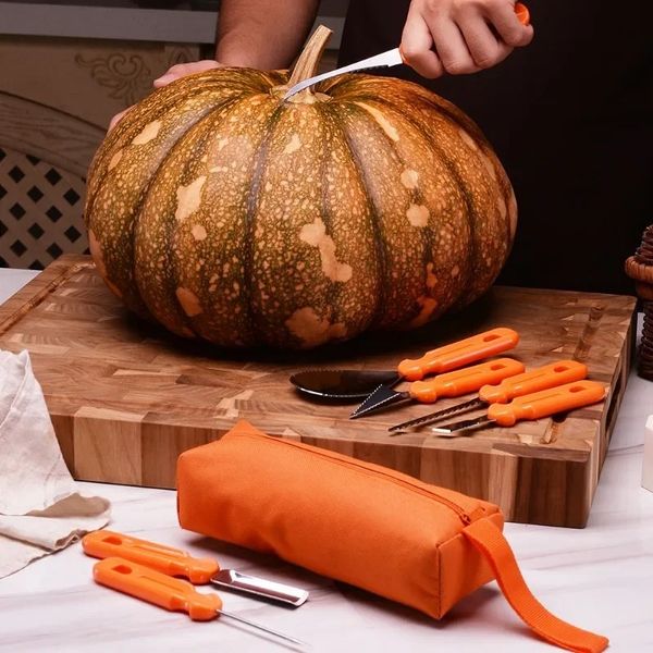 2024 7pcs Pumpkin oyma kit aletleri cadılar bayramı kabak oyma alet set şablonlar kabak kesme malzemeleri gravür mutfak kesme pumpkin oyma kit seti