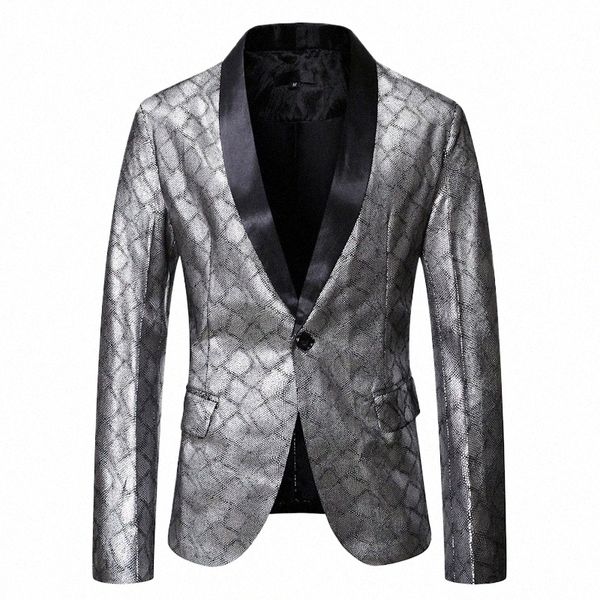 uomini Casual Blazer Party Banchetto Prom Costume di scena Oro Stam Nuovo Tuxedo Giacche da discoteca Cantante Host Ballerino Ball Bar 05Z9 #