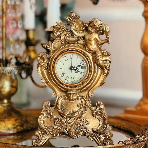 Orologi da tavolo Orologio antico barocco francese Sedile d'angelo europeo Ornamenti decorativi da scrivania classici Vintage retrò