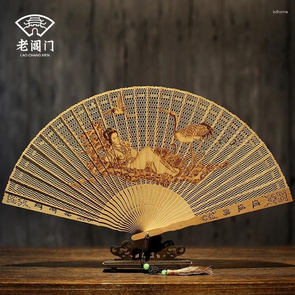 Dekoratif Figürinler | Suzhou Çin'deki Chang Kapısı Rüzgar Klasik İçi Boş Hediye Koleksiyonu - İmza El Sanatları Retro Sandalwood Fan