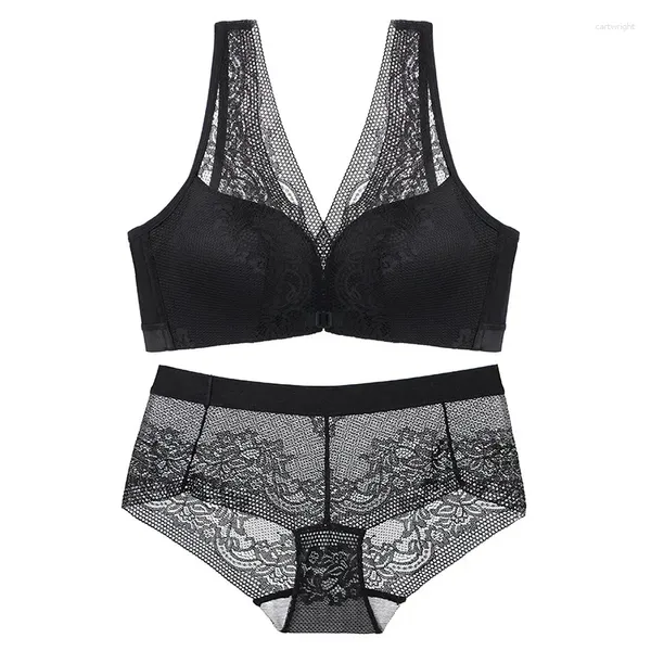 Conjuntos de sutiãs conjunto de sutiã feminino plus size push up sexy lace sutiã wirefree roupa interior fechamento frontal lingerie v back bralette