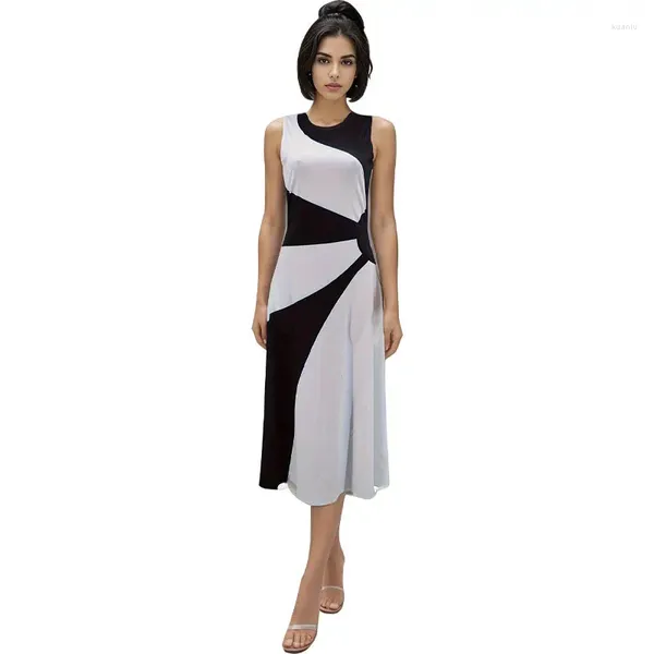 Casual Kleider Tank-Sleeveless Midi Kleid Frühling Sommer Mode Schwarz Weiß Patchwork Frauen Vestidos Damen Kleidung Robe