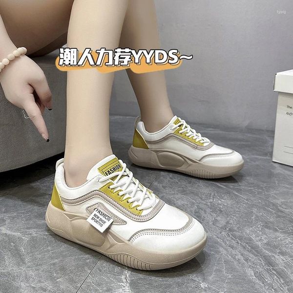 Sapatos casuais pouco branco feminino 2024 primavera outono retro nicho fundo grosso sola macia lazer esportes placa feminina