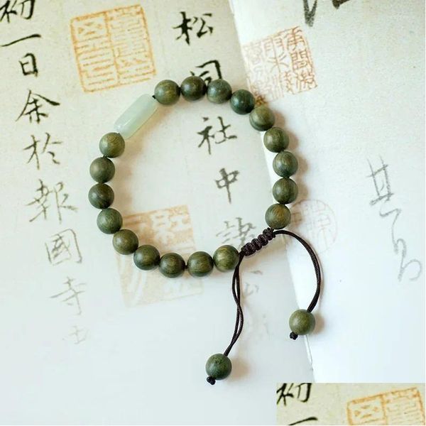 Cordão frisado corda tecida à mão verde sândalo buda contas pulseira natural jade pulseiras de madeira jóias artesanais mala uni drop deli otjer