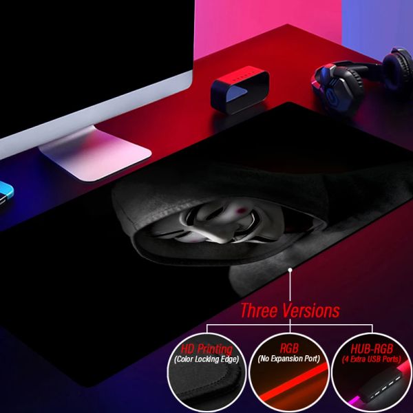 Almofadas Gradiente Hacker RGB Gaming Mouse Pad Personalizado Paisagem Anônimo Playmat Hub Acessórios 4 Porta USB Mousepad com LED Backlit Mat