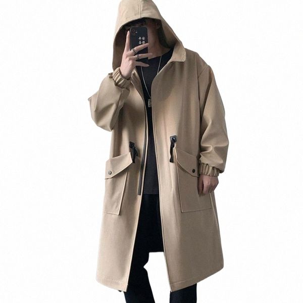 LG Trenchcoat Jacke Männer Cott Herbst Frühling Schwarz Hip Hop Japanische Mäntel Streetwear Männer Mit Kapuze Armee Grün Casual Jacken 60DU #